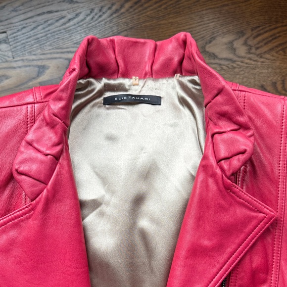Elie Tahari Women's Red Leather Jacket Size Small - Picture 9 of 16